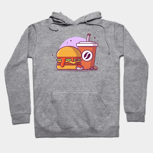 Burger with Coffee and Ketchup Cartoon Vector Icon Illustration Hoodie by Catalyst Labs